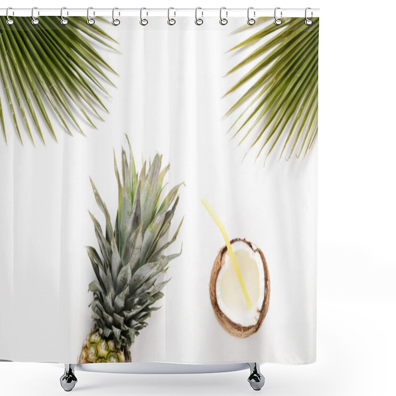 Personality  Exotic Top View Composition With Items Symbolizing Summer Mood. Shower Curtains