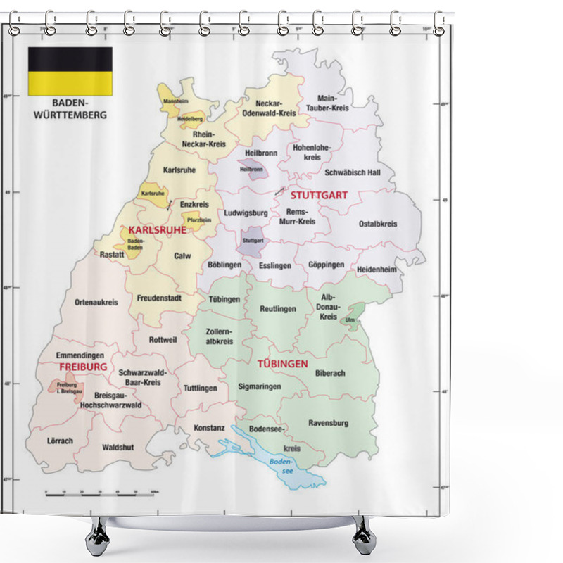 Personality  Baden Wuerttemberg State Outline Administrative And Political Map With Flag Shower Curtains