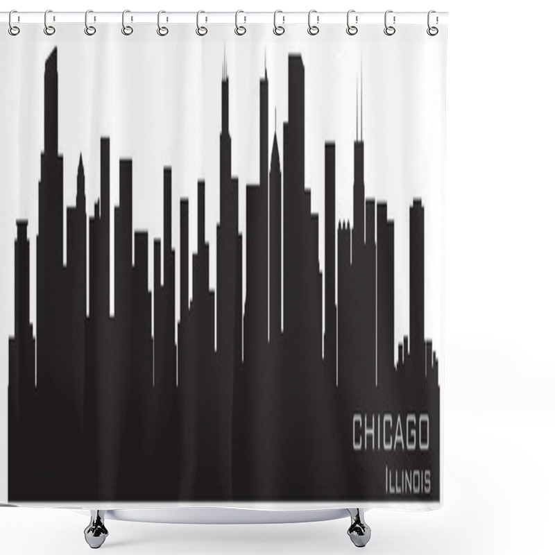 Personality  Chicago, Illinois Skyline. Detailed Vector Silhouette Shower Curtains