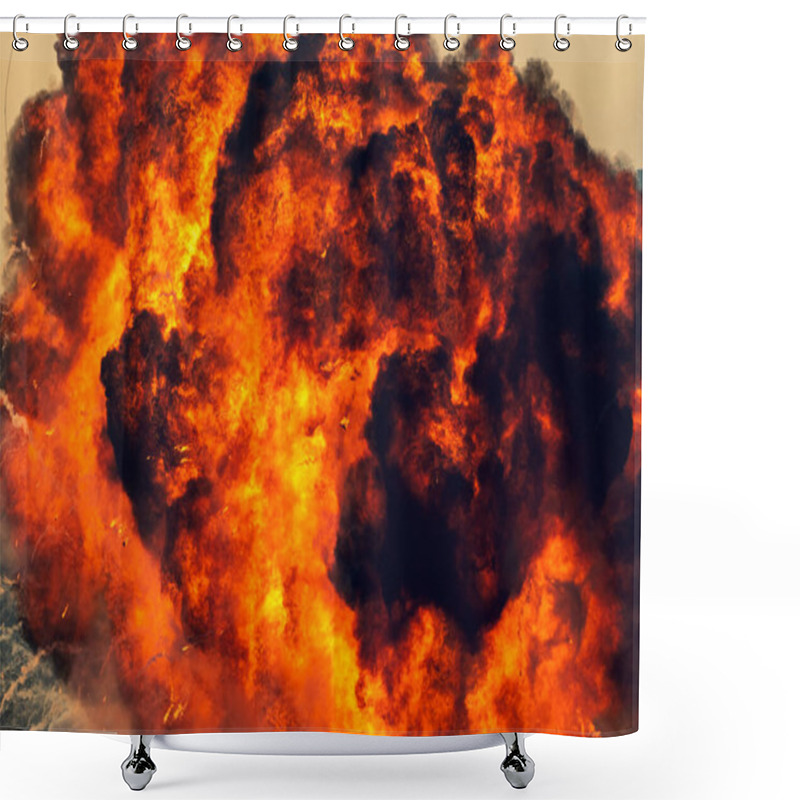 Personality  Massive Orange Fire Explosion In Military Combat And War. Vehicle Explosion From A Tank In A City In The Middle East. Military Concept. Strength, Power, Explosion. Shower Curtains