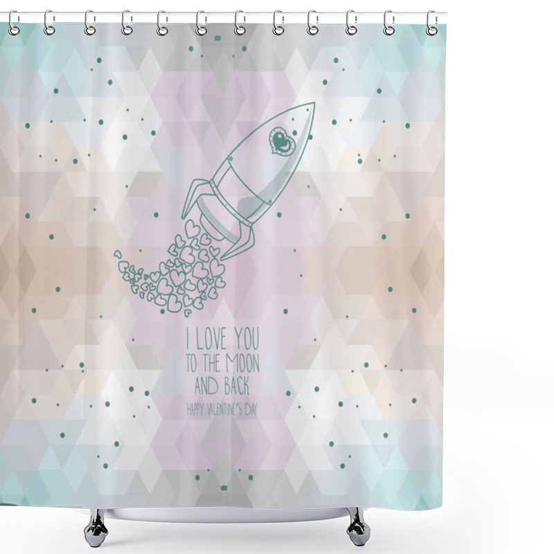 Personality  Cute Hand Drawn Rocket With Hearts,  Lovely Card For Valentine's Day Shower Curtains