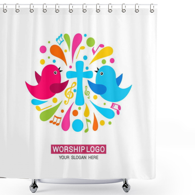 Personality  Worship Logo. The Family Glorifies God, Sings To Him Glory And Praise. Shower Curtains