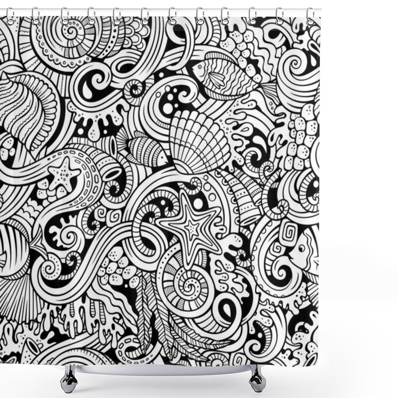 Personality  Cartoon Doodles Under Water Life Seamless Pattern Shower Curtains