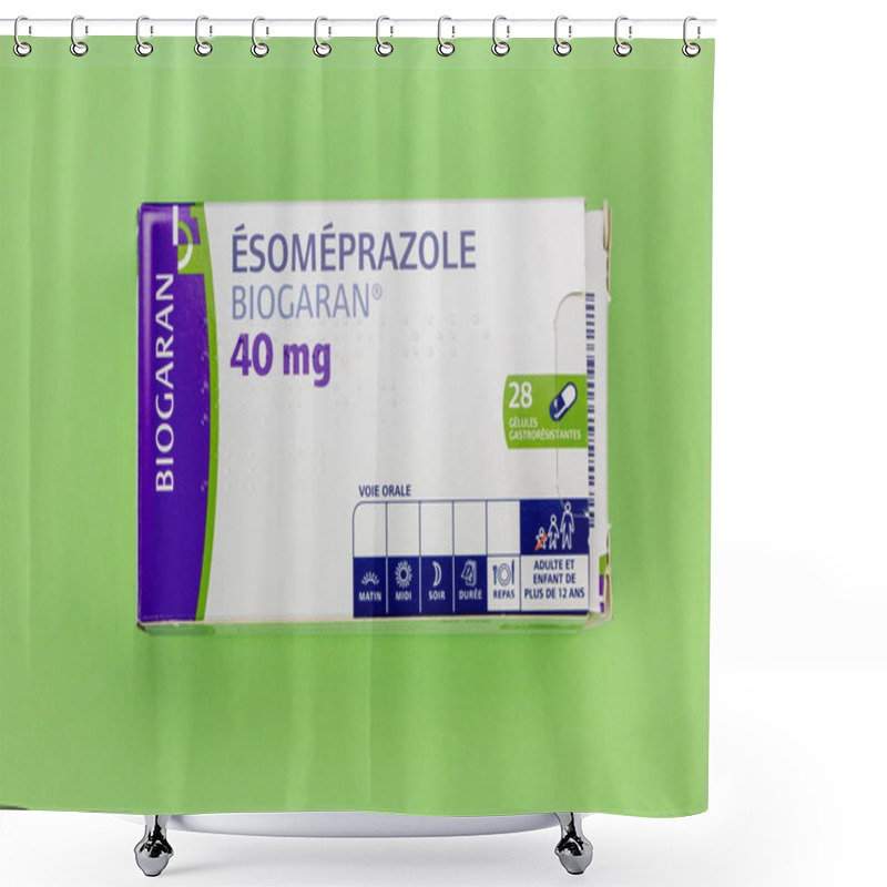 Personality  Esomeprazole Box On A Green Background Shower Curtains