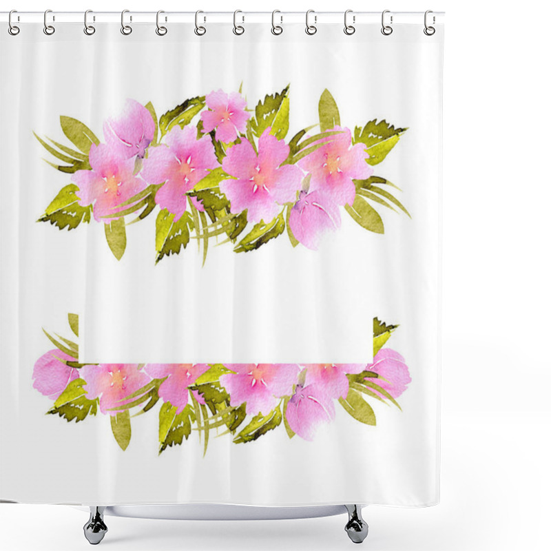 Personality  Frame Border With Pink Small Wildflowers And Green Plants Shower Curtains