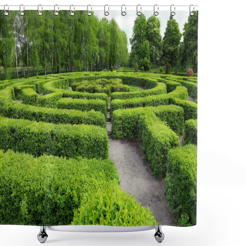 Personality  Beautiful View Of Green Hedge Maze On Sunny Day Shower Curtains