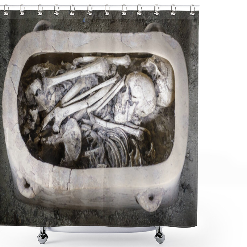 Personality  Human Skull And Bones In Container Shower Curtains