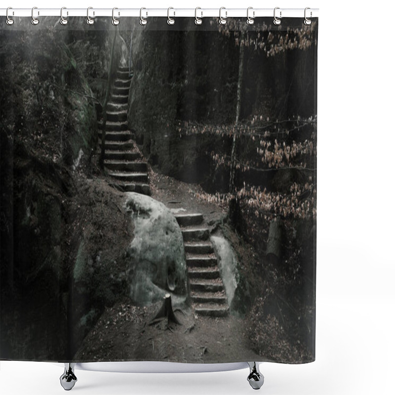 Personality  Stone Stairs In The Rocks In The Forest. Stairs In Forest. Stairs In Wild Nature. Shower Curtains