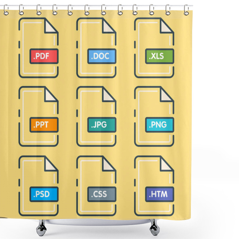 Personality  Set Of Awesome Styled Flat Document Icons On A Yellow Backround. Shower Curtains