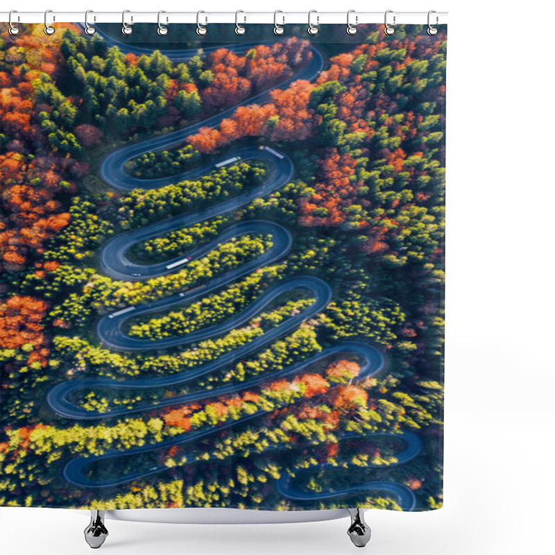 Personality  Carpathian Mountains, Romania. Winding Road In Fall Forest Scenery, Mountain Landscape. Shower Curtains