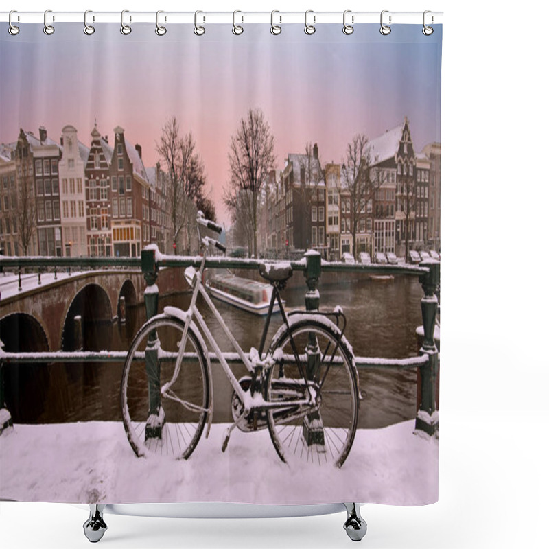 Personality  Sunset In Snowy Amsterdam In The Netherlands In Winter Shower Curtains