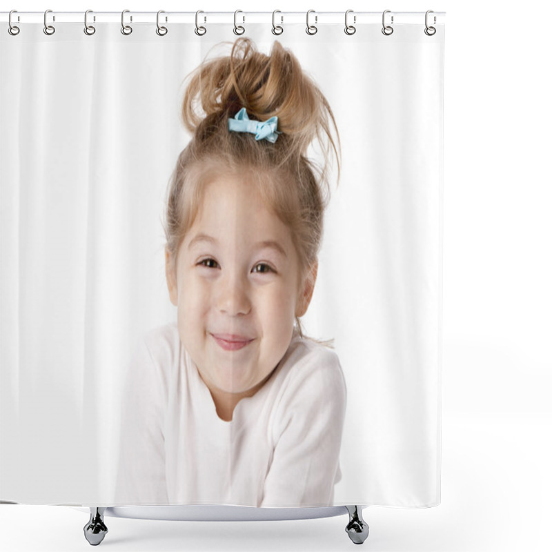 Personality  Cute Little Girl Giggling With Anticipation Shower Curtains