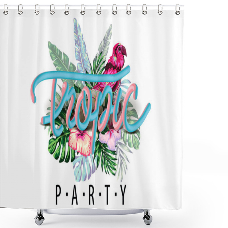 Personality  Tropical Collection With Exotic Flowers And Leaves Vector Design Isolated Elements On The White, Tropical Flowers And Palms Summer Banner Graphic Background Exotic Floral Invitation Flyer Shower Curtains