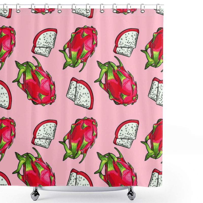 Personality  Seamless Vector Pink Dragon Fruit Pattern Shower Curtains