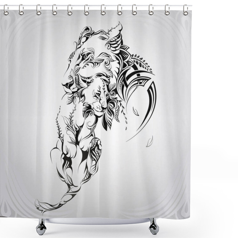 Personality  Lioness With A Lion Cub In The Ornament Shower Curtains