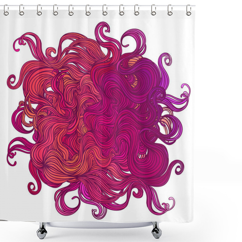 Personality  Vector Pink Abstract Hand-drawn Pattern With Waves And Clouds. S Shower Curtains