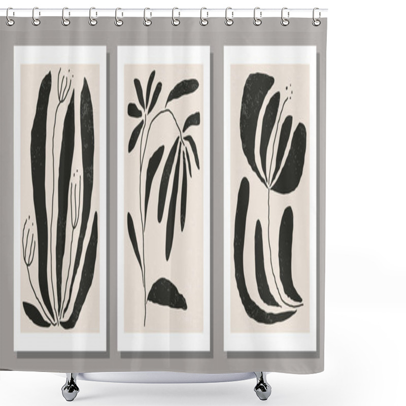 Personality  Set Of Matisse Inspired Mid Century Contemporary Collage Minimalist Wall Art Poster With Abstract Organic Floral Shapes Shower Curtains