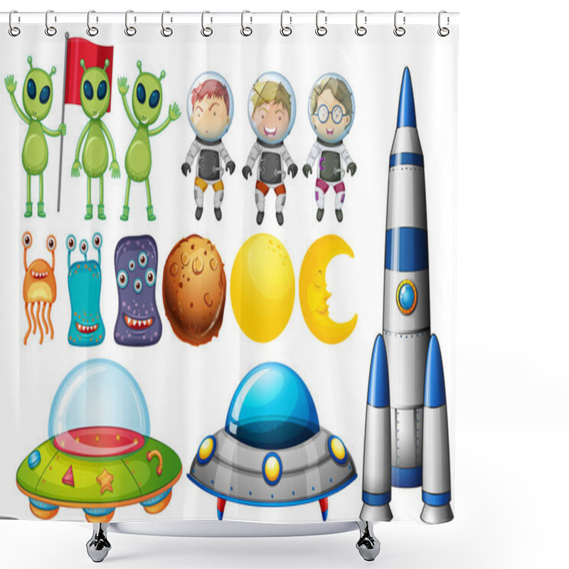 Personality  Set Of Space Themed Objects Illustration Shower Curtains