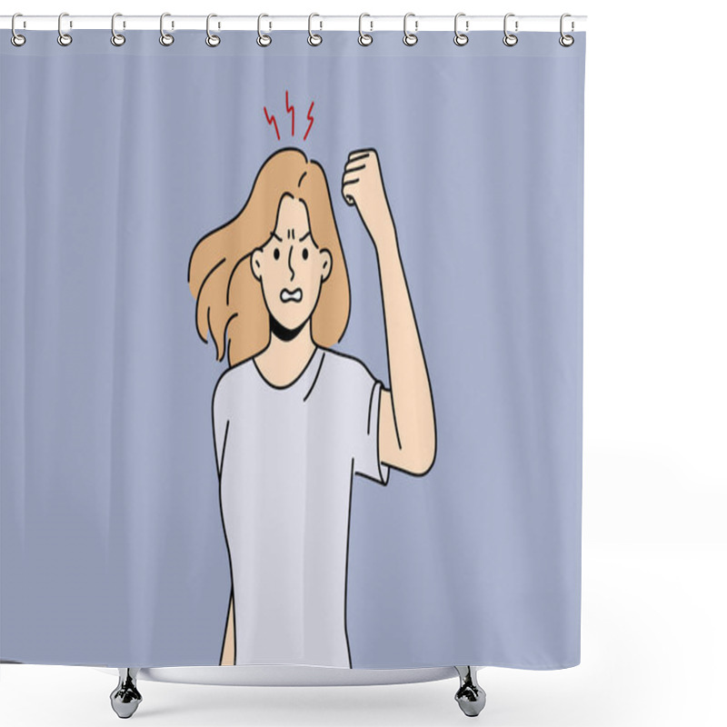 Personality  Angry Woman Showing Fist Feeling Furious And Enraged. Mad Female Showing Emotions Having Bad Unpleasant Experience. Vector Illustration.  Shower Curtains