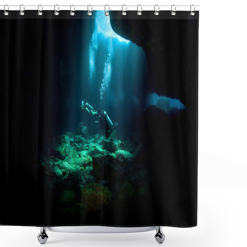 Personality  Divers Exploring A Lava Tube Shower Curtains