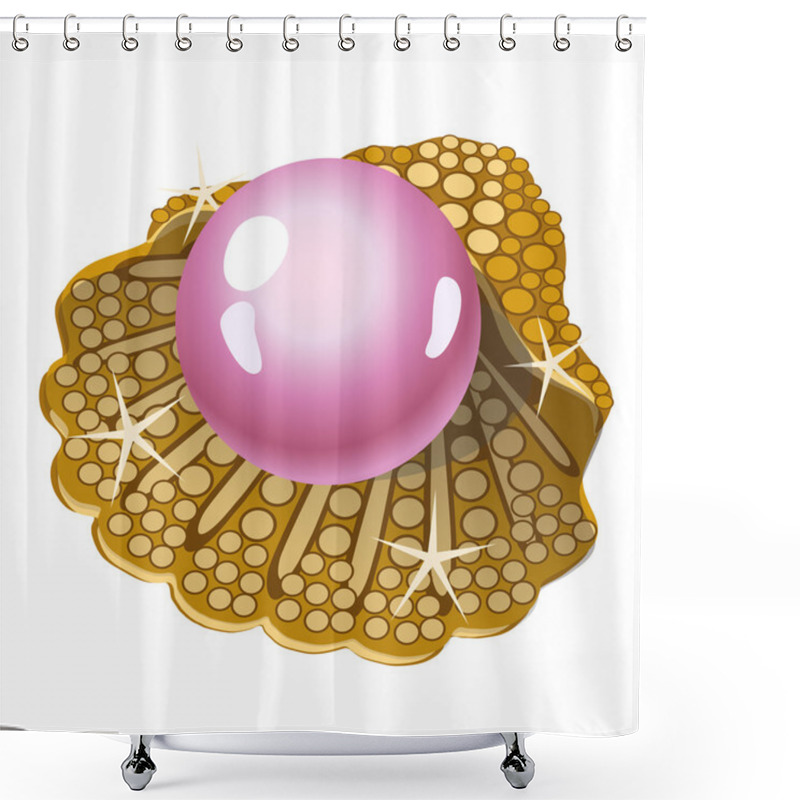 Personality  Single Pink Pearl In A Golden Shell Isolated Shower Curtains