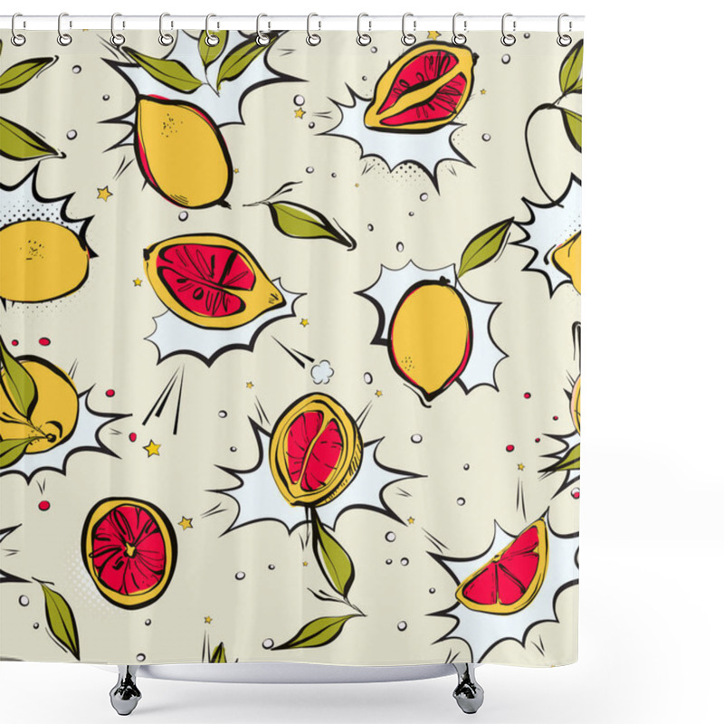 Personality  Lemon Fresh Poppet Pattern Modern Juicy Citrus Fruit, Comic Style Art, Carton Food Print Shower Curtains