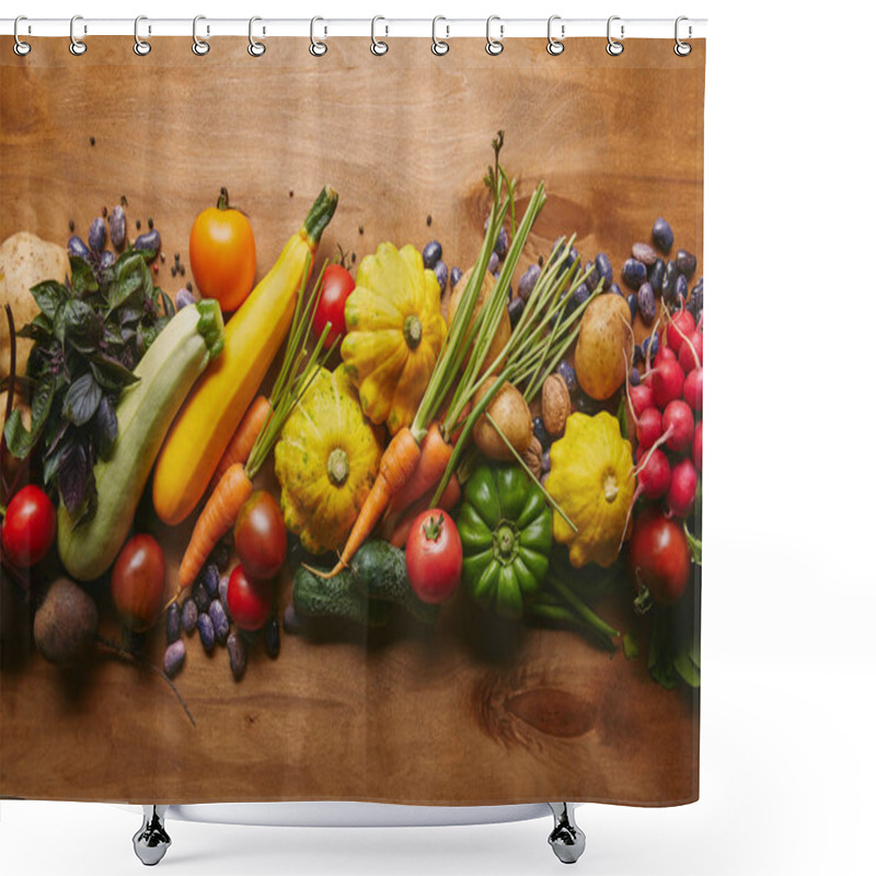 Personality  Food Composition With Vegetables And Beans On Wooden Table Shower Curtains