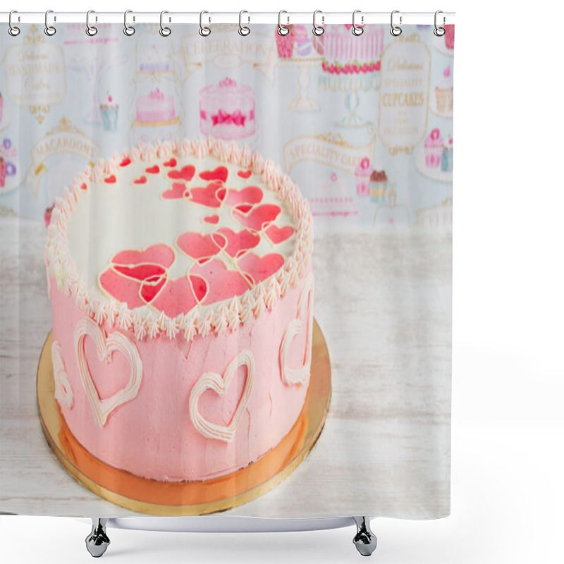 Personality  Pink Valentine Cake With Hearts Shower Curtains