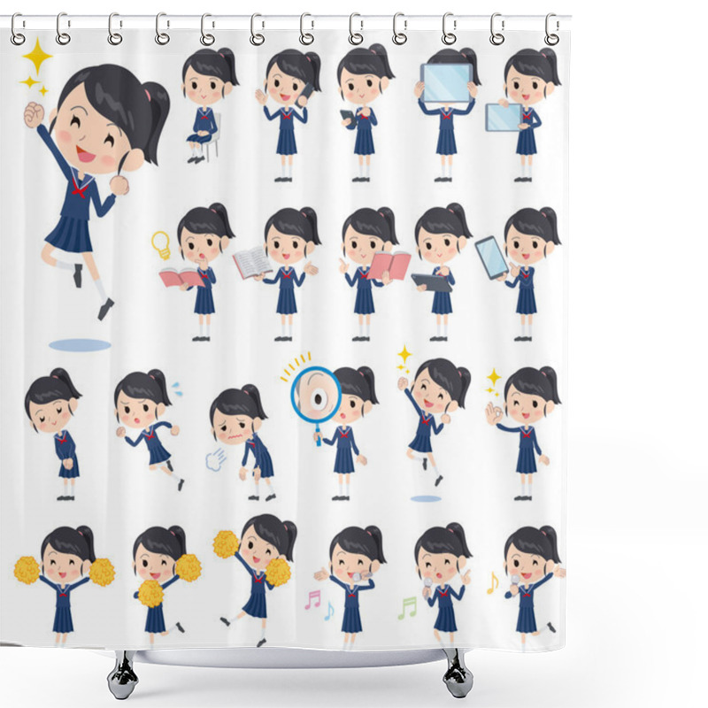 Personality  School Girl Sailor Suit 2 Shower Curtains