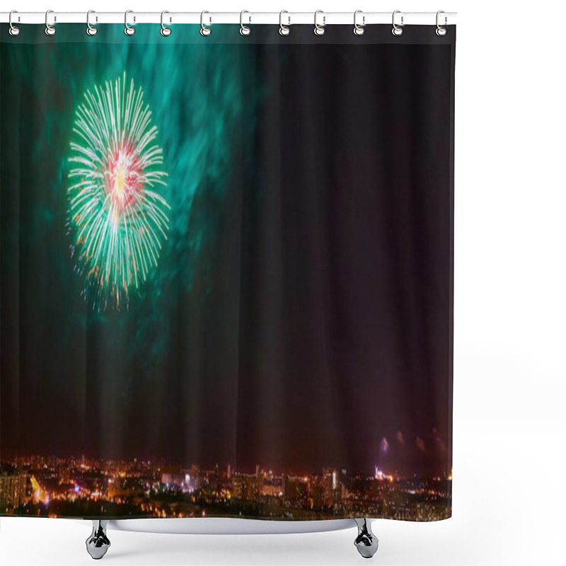 Personality  The Beautiful Firework Over City At Night. Shower Curtains