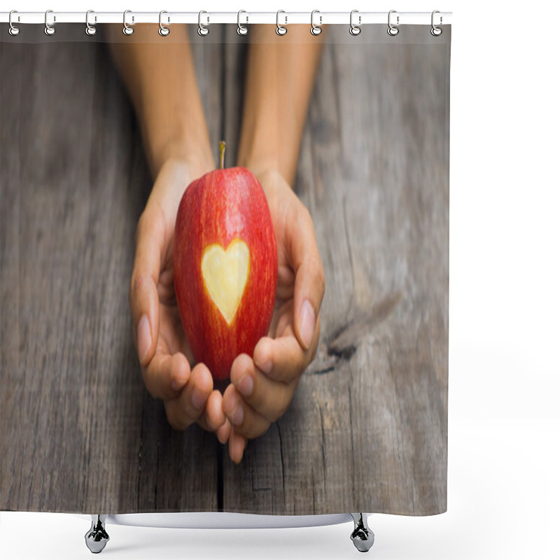 Personality  Red Apple With Engraved Heart Shower Curtains