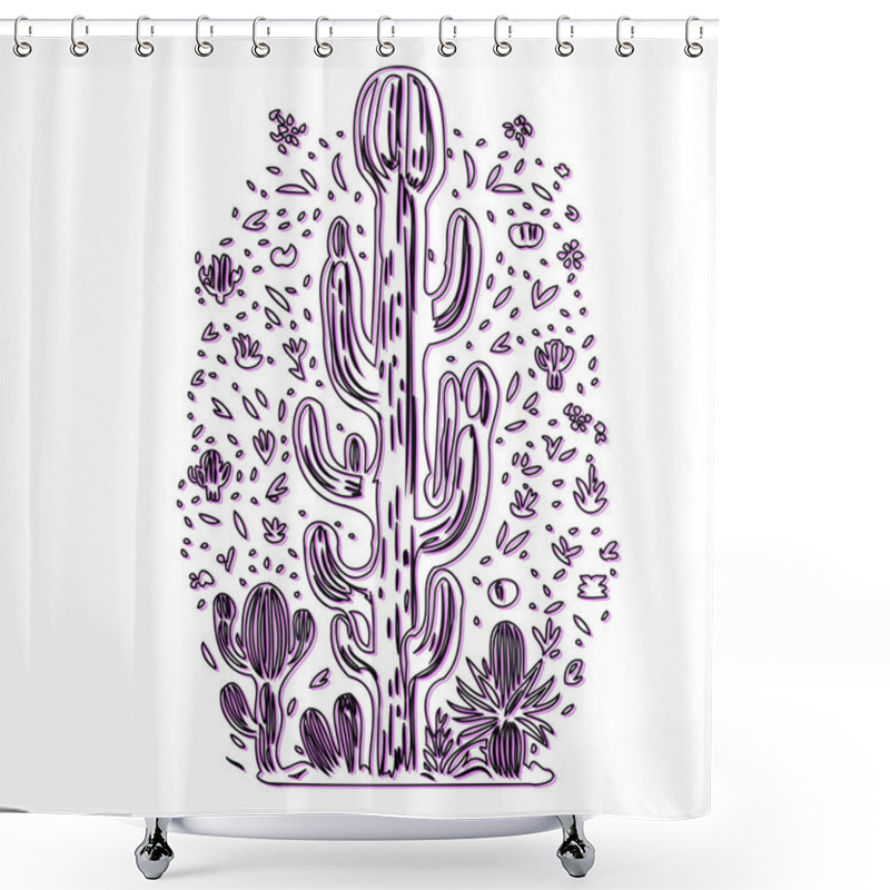 Personality  Cactus Illustration With Desert Floral Elements Shower Curtains