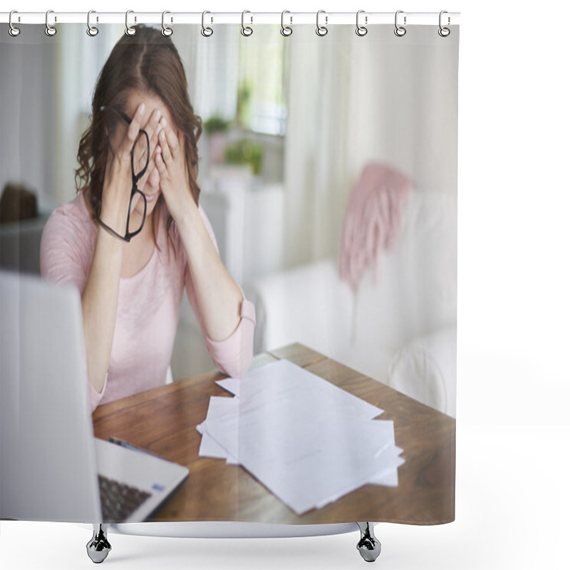 Personality  Woman Has Bad News About Her Home Finances Shower Curtains