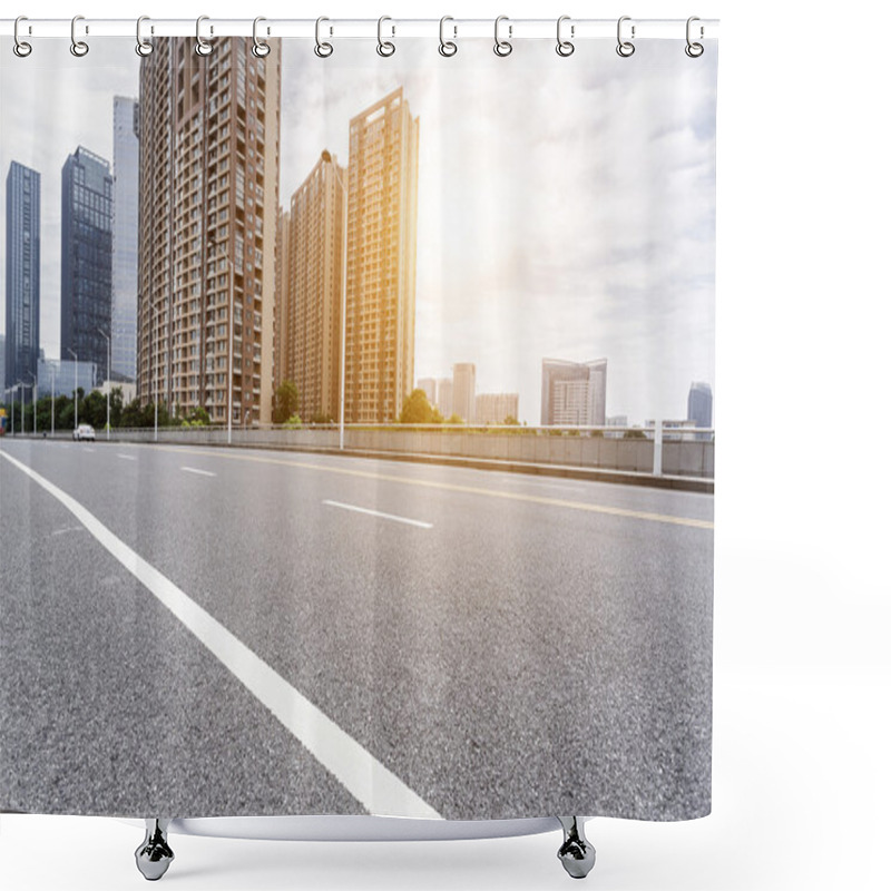 Personality  Empty Asphalt Road In Modern City Under Twilight Shower Curtains