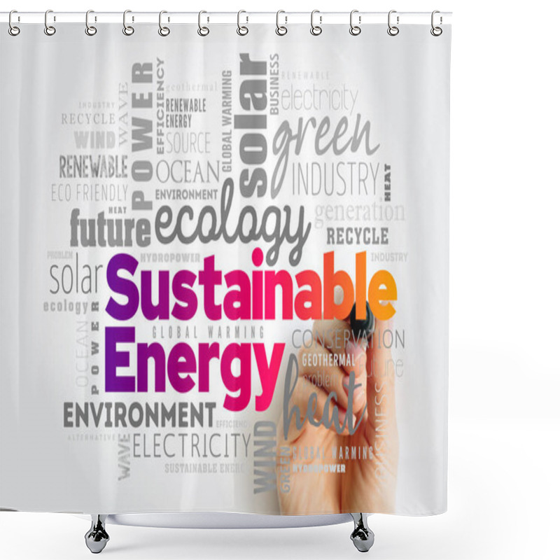 Personality  Sustainable Energy - Such As Wind And Solar Energy, Creates Zero Carbon Emissions, Word Cloud Concept Background Shower Curtains