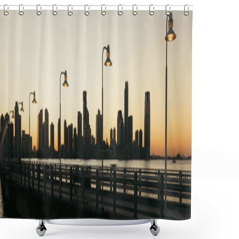 Personality  Lanterns On Bridge And Hudson River In New York City, Banner  Shower Curtains