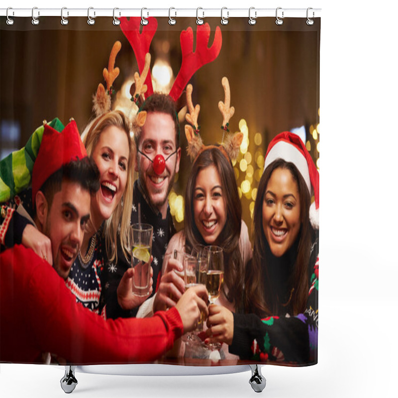 Personality  Group Of Friends Enjoying Christmas Drinks Shower Curtains