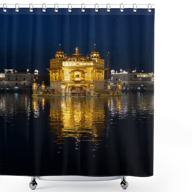 Personality  Night View To The Golden Temple (Harmandir Sahib) With Reflection In Amritsar, Punjab, India Shower Curtains