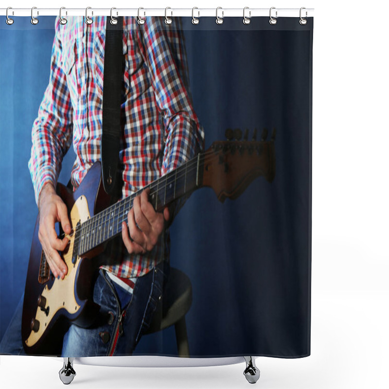 Personality  Young Man Playing On Electric Guitar  Shower Curtains