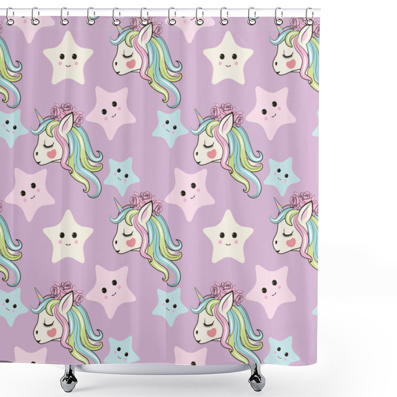 Personality  Purple Unicorn With Star Pattern Vector Shower Curtains