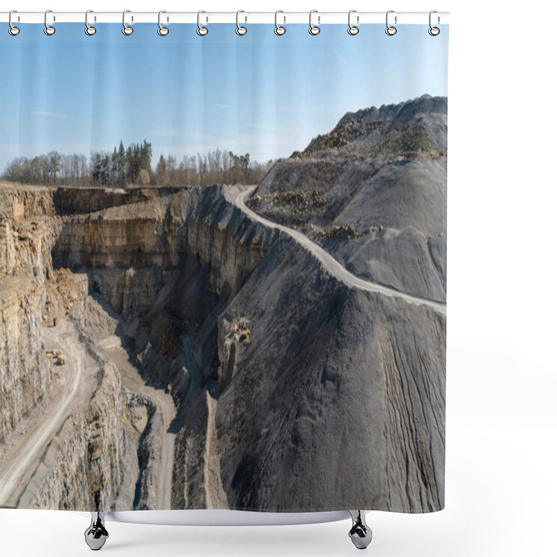 Personality  Scenery Around A Open-pit Mine With Gravel Road, Gravel And Spoil Piles In Sunny Ambiance Shower Curtains