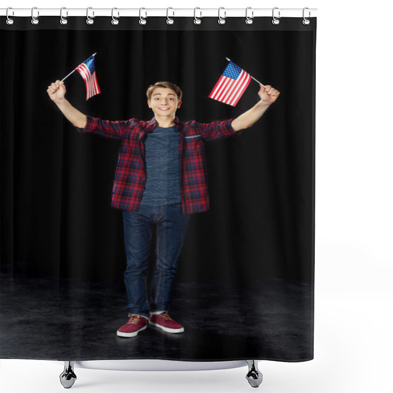 Personality  Teen Boy With Usa Flags Shower Curtains