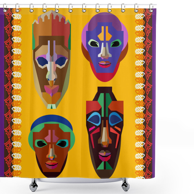 Personality  Set Of Stylized Tribal African Masks Shower Curtains