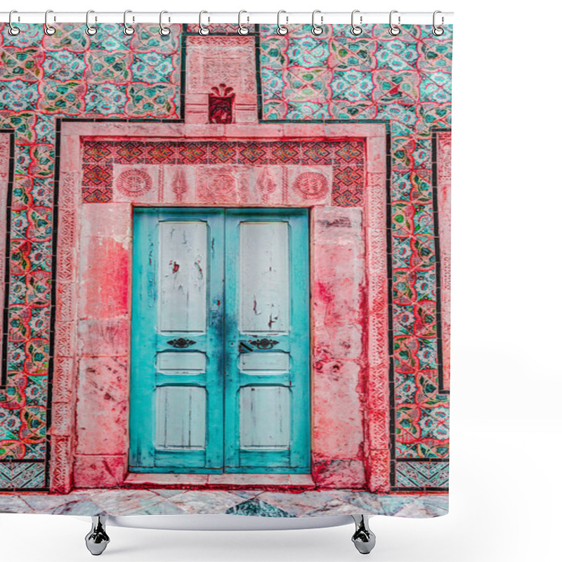 Personality  Traditional Old Painted Door In A Historical District Or Medina, Tunisia. Shower Curtains