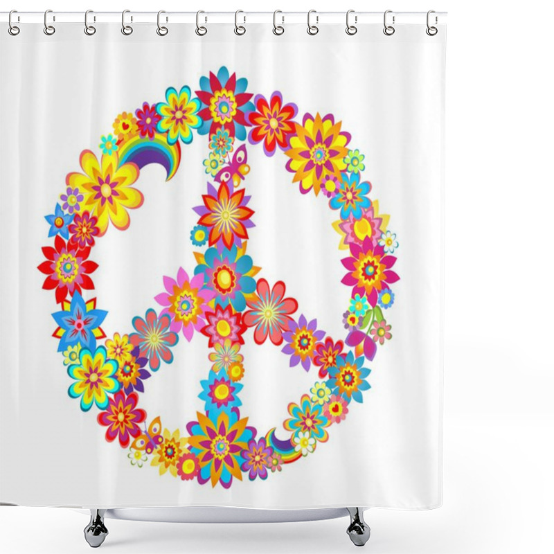 Personality  Peace Flower Symbol Shower Curtains