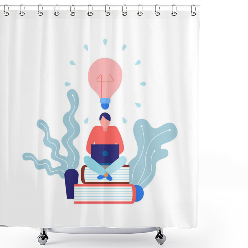 Personality  Video Tutorials Online Training Courses Composition With Flat Human Characters With Gadgets And Books Vector Illustration Shower Curtains