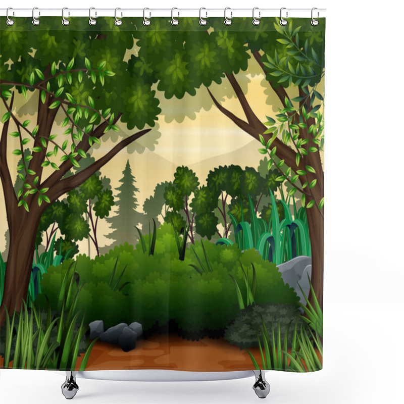 Personality  A Green Tropical Forest Landscape With Trees And Leaves Shower Curtains