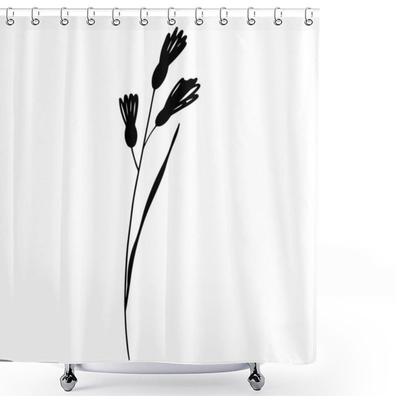 Personality  Cute Twig Of Summer Grass With Flower Buds. Doodle Contour Silhouette Digital Art Flat Position, Top View. Print For Wrapping Paper, Wrapping, Fabrics, Web, Invitation, Wedding, Stickers. Shower Curtains