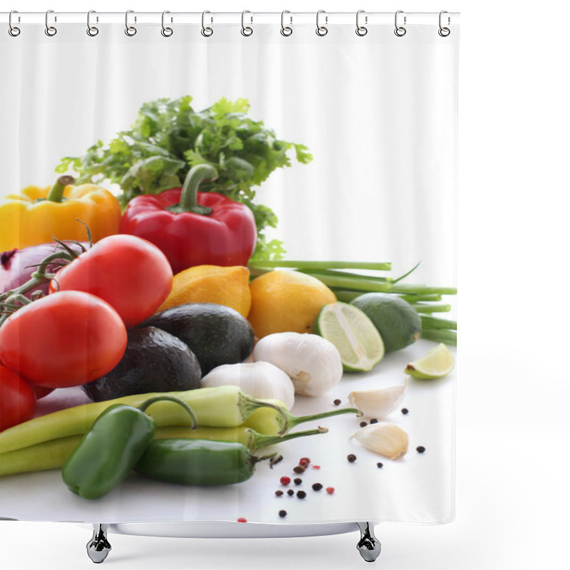 Personality  Fresh Vegetables On A White Background Shower Curtains