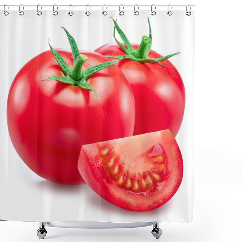 Personality  Red Tomatoes And Tomato Slice Isolated On White Background. Shower Curtains